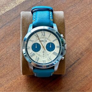 Fossil Chronograph Watch FS4920 Teal Leather Strap | NEEDS BATTERY